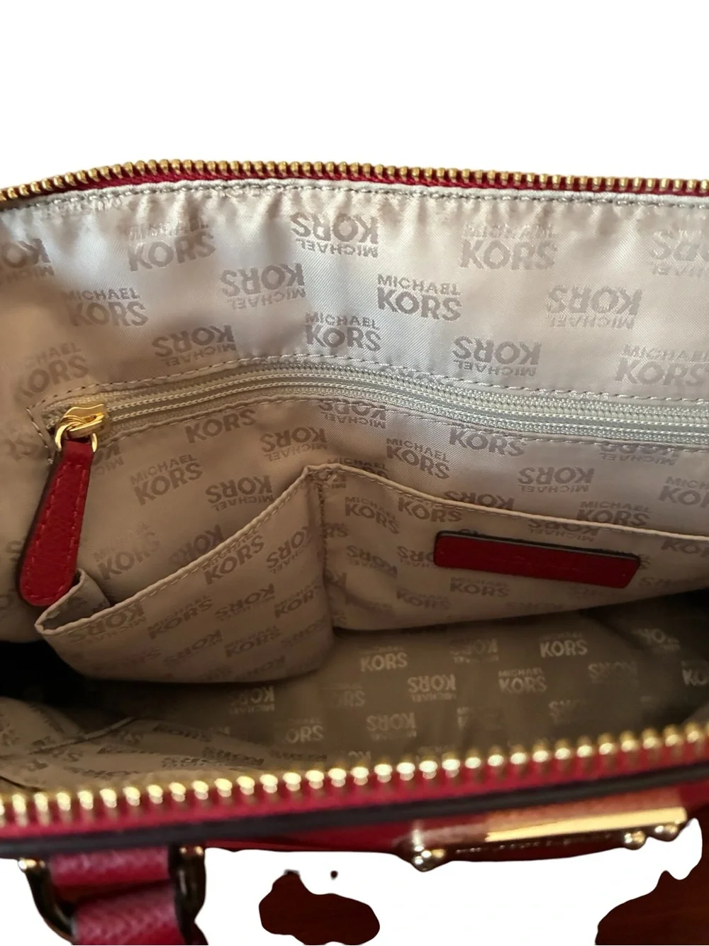 Michael Kors Red Saffiano Satchel with Gold Hardware